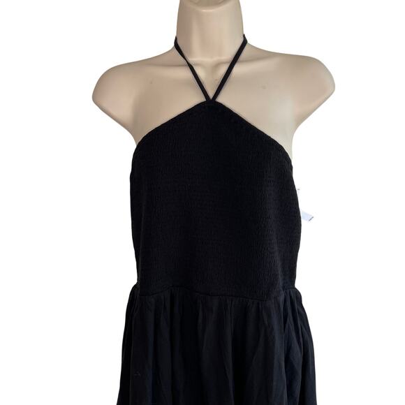 NWT Old Navy Fit & Flare Crinkled Halter Midi Dress Sz Large in Black - Picture 3 of 8